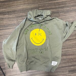 Olive Smiley Face Hoodie